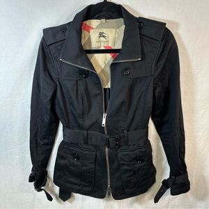 Burberry Size 8 Black Full Zip Trench Coat Womens